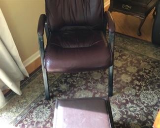 Chrome and leather straight chair.  Box ottoman storage
