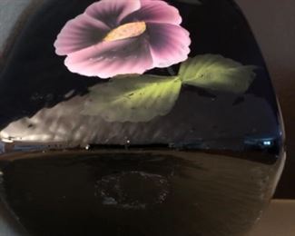 Hand painted blown glass cobalt vase 
$65
