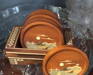 Inlaid marquetry box with coasters$12
