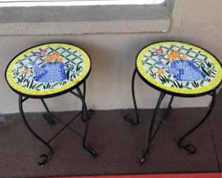 Wrought iron tile top plant tables$25