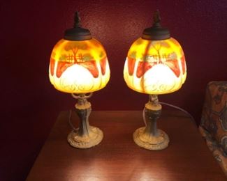 Antique hand painted glass globes. 1929s Art Deco boudoir lamps.  $100 