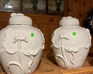 Pair of large covered ceramic vases/urns