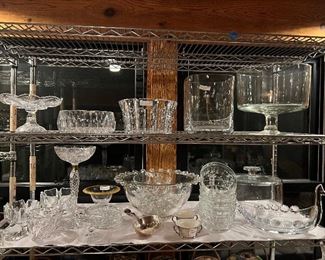 All types of glass- Orrefos, Waterford, vintage punch bowl...