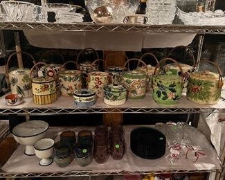 Biscuit Jars! Dansk, art glass drinking glasses, vintage lucite napkin rings and coasters...