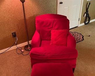 Red chair and ottoman