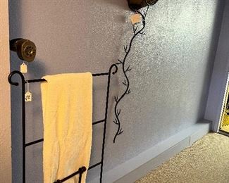 Towel rack, toilet paper holder and cube wall lamp 