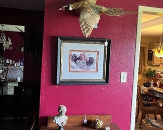 Pheasant, picture and vintage secretary plus decor