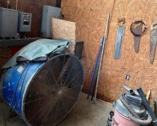 Large fan, shop vac and tools