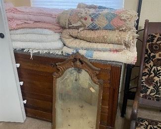 Another east lake cabinet they unfortunately has a cracked marble top. Also old quilts and chenille bedspreads.
