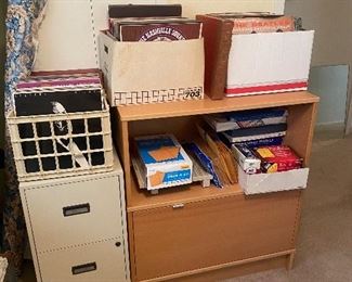 Vinyl collection, ikea office cabinet with filing drawer, copy paper & 
envelopes