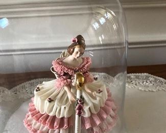 Dresden Lady Figurine in Glass Dome