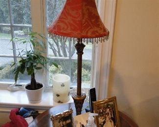 Pair of Red fringed Lamps $60