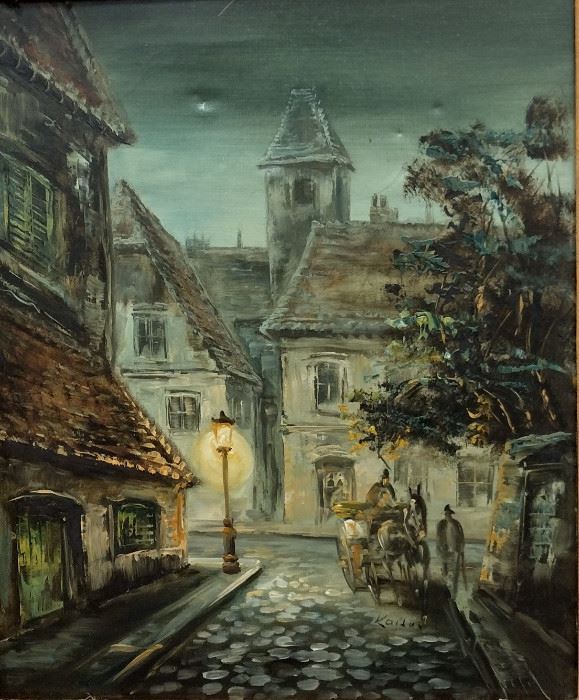 EUROPEAN STREET SCENE OIL ON CANVAS SIGNED LOWER RIGHT