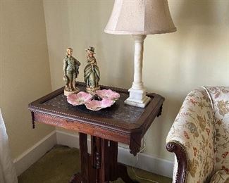 Antique side table - brown marble top