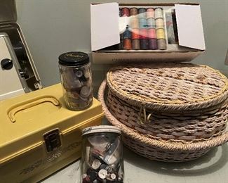 Sewing basket and box comes with contents