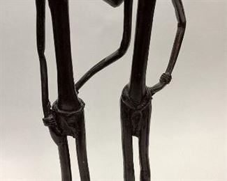 AFRICAN METAL SCULPTURE OF A MAN AND WOMAN. 13.5" TALL