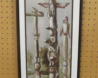 LOIS MCFARLAND (MERCER ISLAND, WA) PAINTING ON ARTIST BOARD OF TOTEM POLES. TITLED ON REVERSE KENAI TOTEMS