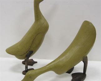 PAIR OF PAINTED WOOD DUCK SCULPTURES