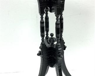  AESTHETICS JAPANNED BLACK PLANT STAND WITH MARBLE TOP