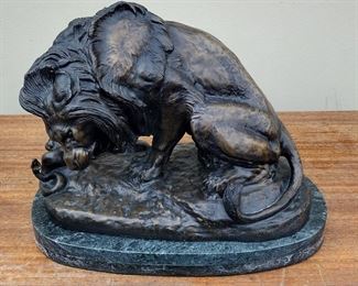 BRONZE SCULPTURE OF LION AND SERPENT