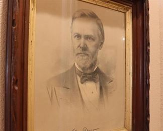 Antique framed etching General Sherman