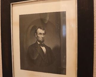 Antique framed etching Abraham Lincoln
