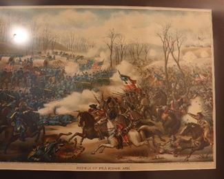 Antique framed print Civil War battle
