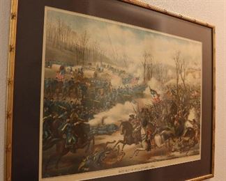 Antique framed print Civil War battle