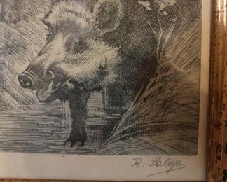 Antique framed artwork signed