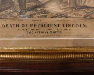 Antique framed etching Abraham Lincoln