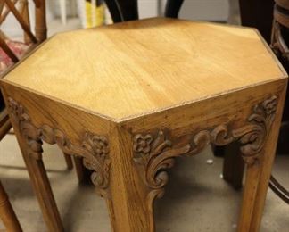 Vintage oak hexagonal side table