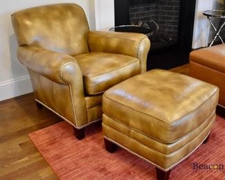 2 Hancock & Moore leather chairs with matching ottomans