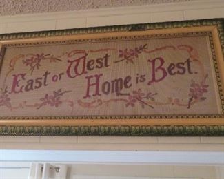 Antique Victorian framed embroidered motto