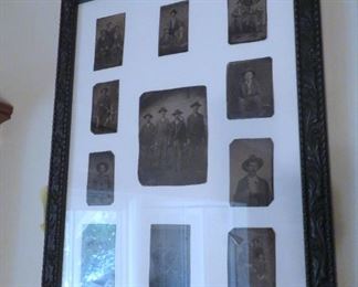 Framed selection of original tin types of men