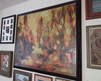 Large loosely-painted forest scene signed "Adams"