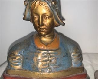 Antique Dutch Girl Bookend Bronze 