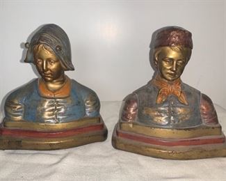 Antique Armor Bronze Bookends Painted Dutch Boy and Girl with Makers Marks