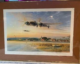 Coming In Over the Estuary by Robert Taylor - SIGNED by all five P-38 Aces Pilots 