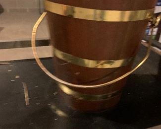 Vintage MCM Mid Century Modern Wood Brass Ice Bucket