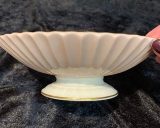 Lenox Fluted Pink Open Candy Dish with Cream Stand and Gold Trim