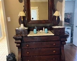 American Empire dresser with mirror, mahogany with marble top