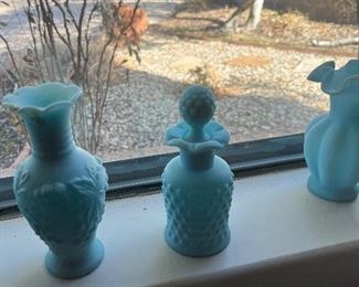 blue milk glass jars