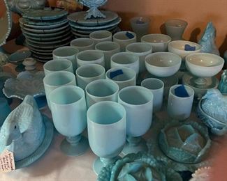 blue Fenton and Westmorland glass