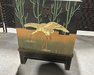 Vintage Handpainted Chinoiserie Storage Chest on Stand