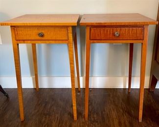 Pair Tiger Maple One Drawer Stands