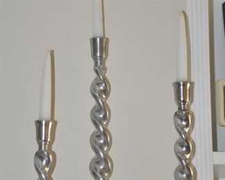 Set of 3 of Arthur Court Aluminum Barley Twist Style Candlesticks 