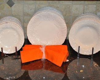 Pier One "White Grapes" Dinnerware Set includes 12 Each, Dinner Plates, Salad Plates and Soup/Pasta Bowls