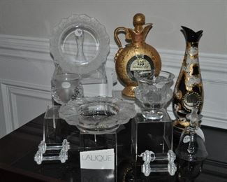 Fantastic Collection of Lalique Crystal and Vintage Regal China Jim Beam Collectable 22 Carat Gold Whiskey Bottle