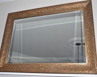Spectacular Ethan Allen Beveled Glass Mirror, Wooden Frame Golden Etched 43"x31"