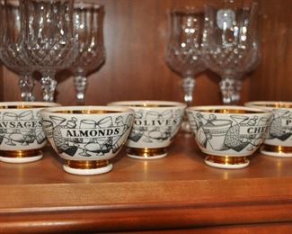 Display Your Accoutrements in these Fantastic Porcelain with Gold Embellishments Fornasetti Bar-ware Condiment Bowls. 3.25"x2"